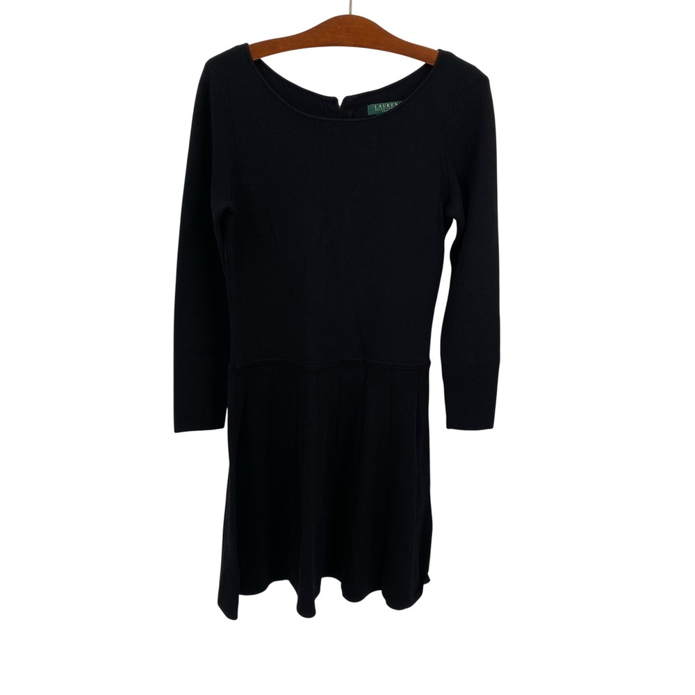 Lauren Ralph Womens Size S Knit‎ Sweater Black Dress Long Sleeve Crew Neck